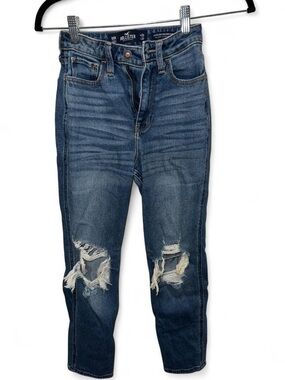 Hollister Women's Ripped Dark Blue Skinny Jeans